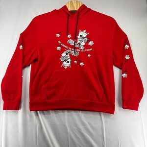 AK Mens Red Graphic Hoodie Skull Rose One Life to Live Streetwear XL